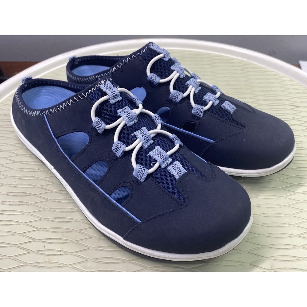 Easy Street Sport Womens Leather Slides Slip On Mule Comfort Shoes Blue 9 Narrow